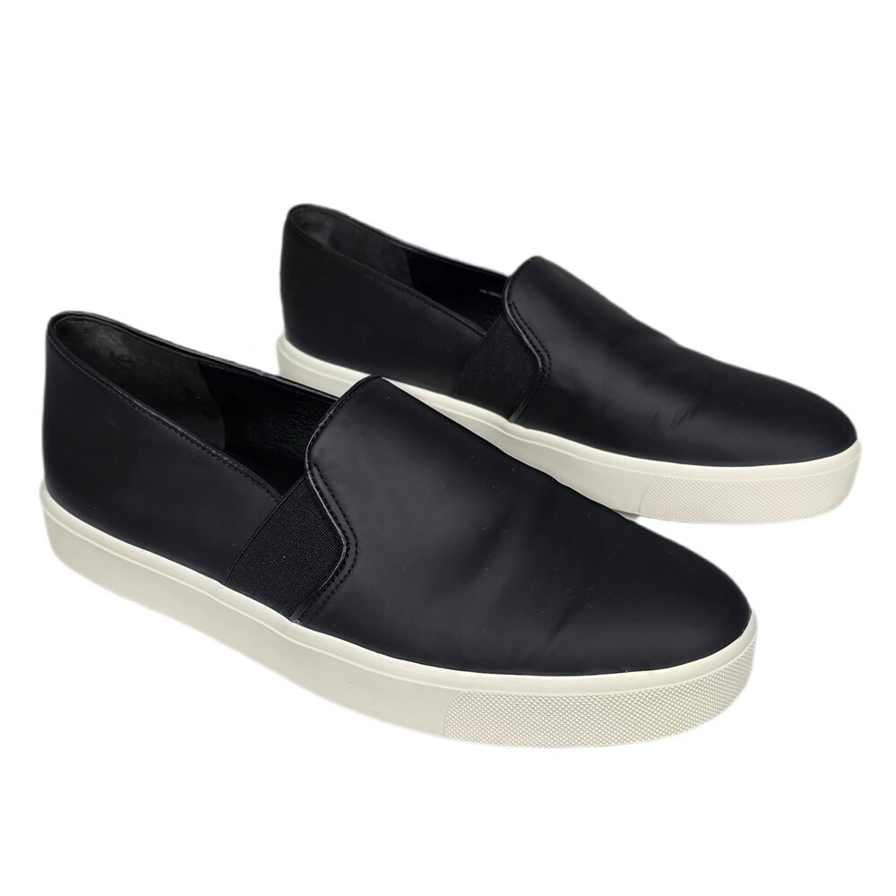 VINCE BLACK LEATHER SLIP‑ON SNEAKERS – WOMEN’S SIZE 7M – MINIMALIST DESIGN